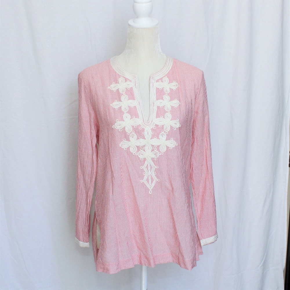 J. Crew Striped Embroidered Tunic Top